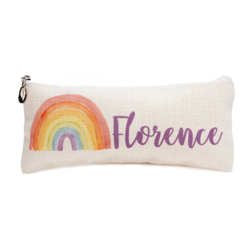 Personalised Linen Pencil Case 10x24cm - Custom Printed Stationery Pouch UK