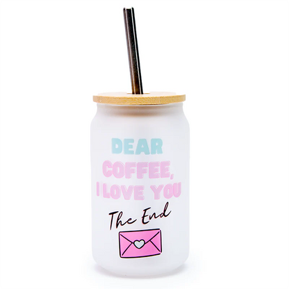 Personalised Frosted Glass Tumbler with Bamboo Lid - Eco Reusable Cup UK