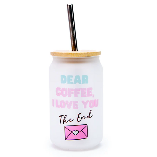 Personalised Frosted Glass Tumbler with Bamboo Lid - Eco Reusable Cup UK